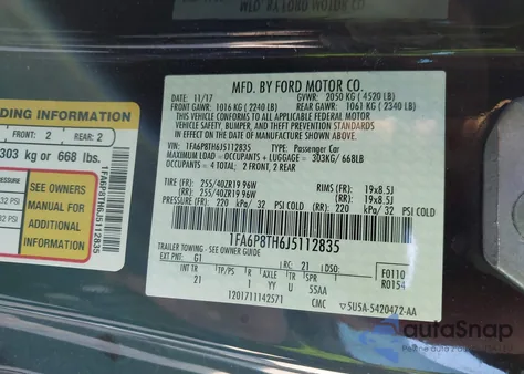 2018 Ford Mustang Ecoboost из США, поврежденный, VIN 1FA6P8TH6J5112835